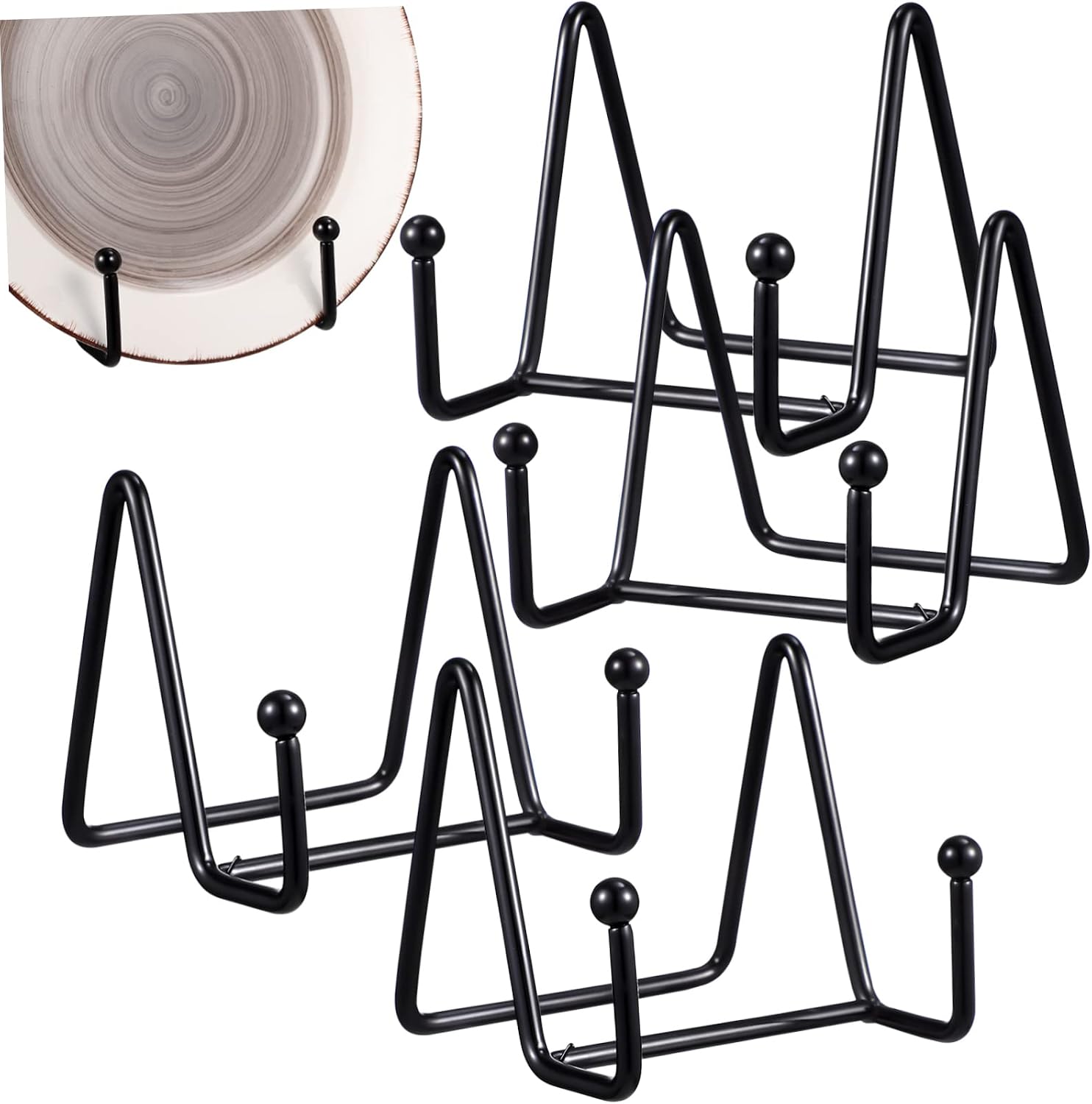 PRETYZOOM 4 Pcs Metal Plate Display Stands Adjustable Easel Holders for Dishes Photos Books Sturdy Design for Home Decor