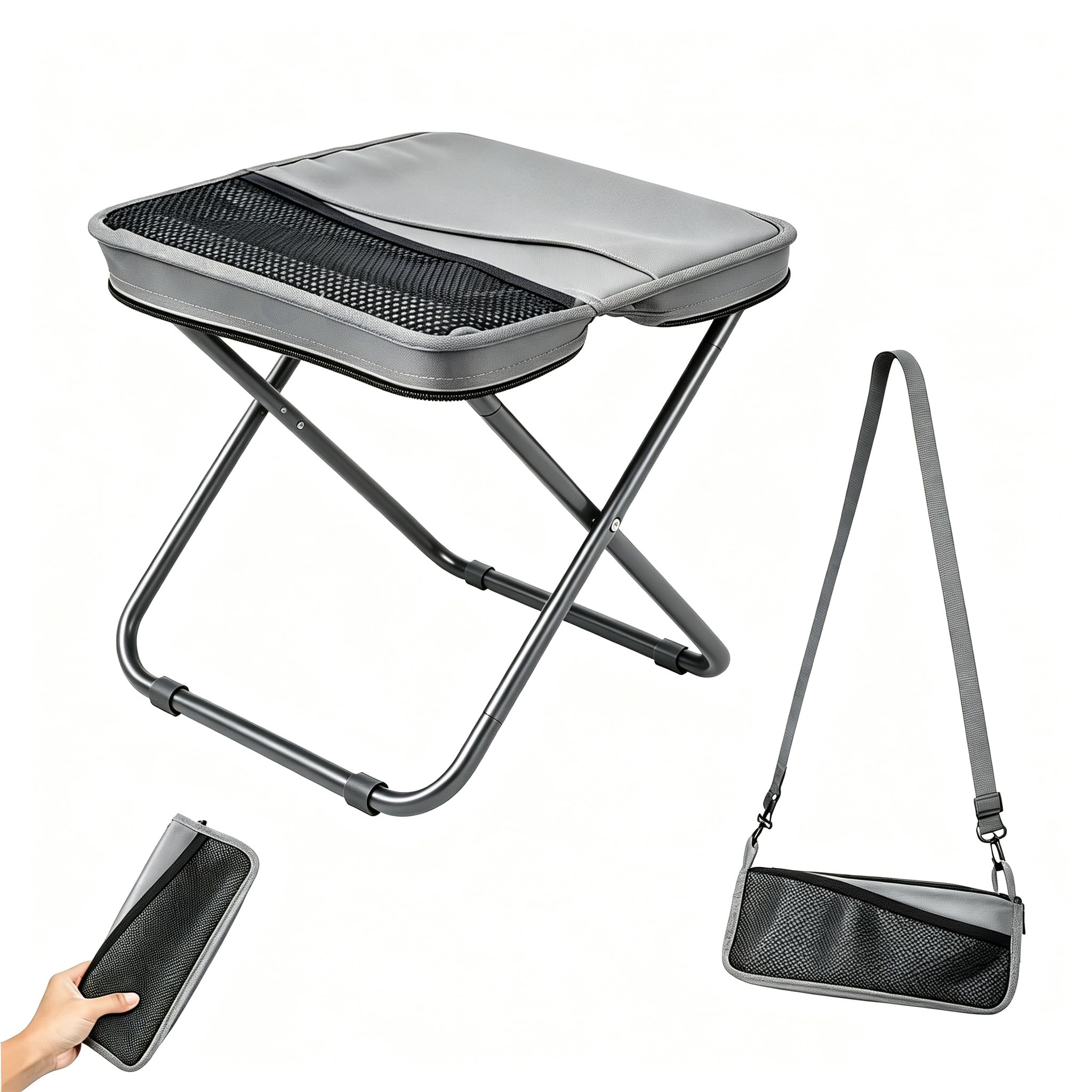View 1 of 16"H Multi-use Lightweight Camping Stool with Side Pocket, Max 300 lbs Load