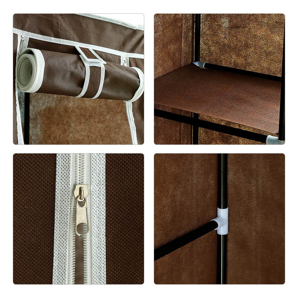 homewell Szafa na ubrania, składana szafa z materiału, składana garderoba z 1 drążkiem na ubrania, 110 x 45 x 178 cm, dwoje drzwi, pięć regałów na buty, brązowa
