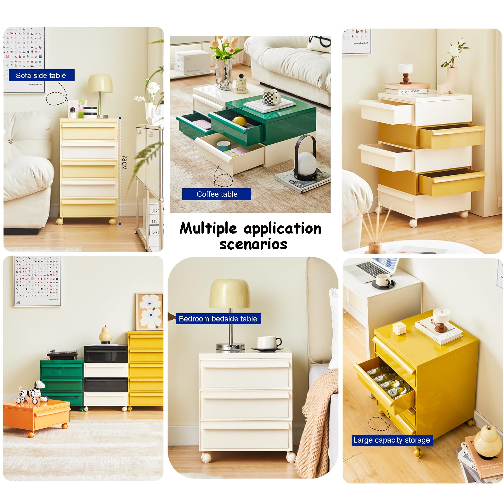 5-poziomowy plastikowy organizer do przechowywania, obrotowy stolik nocny z szufladą, oszczędność miejsca, do sypialni i salonu, 42 x 42 x 64 cm
