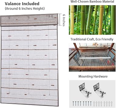 Bamboo Roman Shades with Valance, Flax Reed Cordless Custom Blackout Room Darkening Woven Wood Shades, Natural Bamboo Window Shades for Indoor Windows with Edge