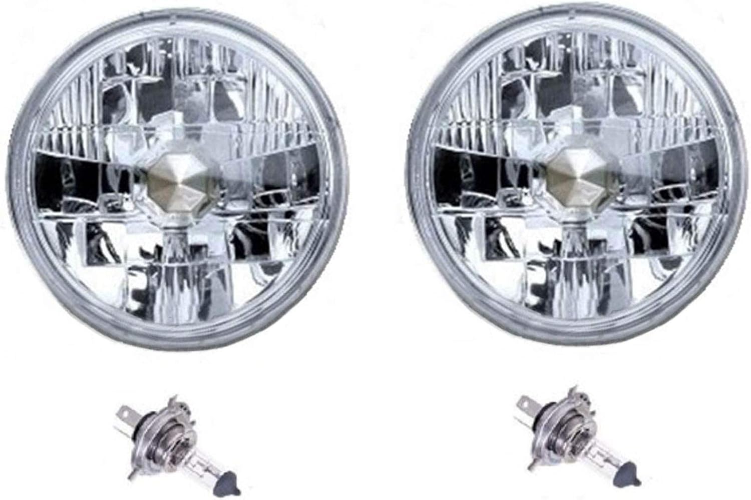 Octane Lighting 7" Diamond Crystal Clear H4 Conversion Headlight Halogen Headlamp Light Bulb 60/55W Pair