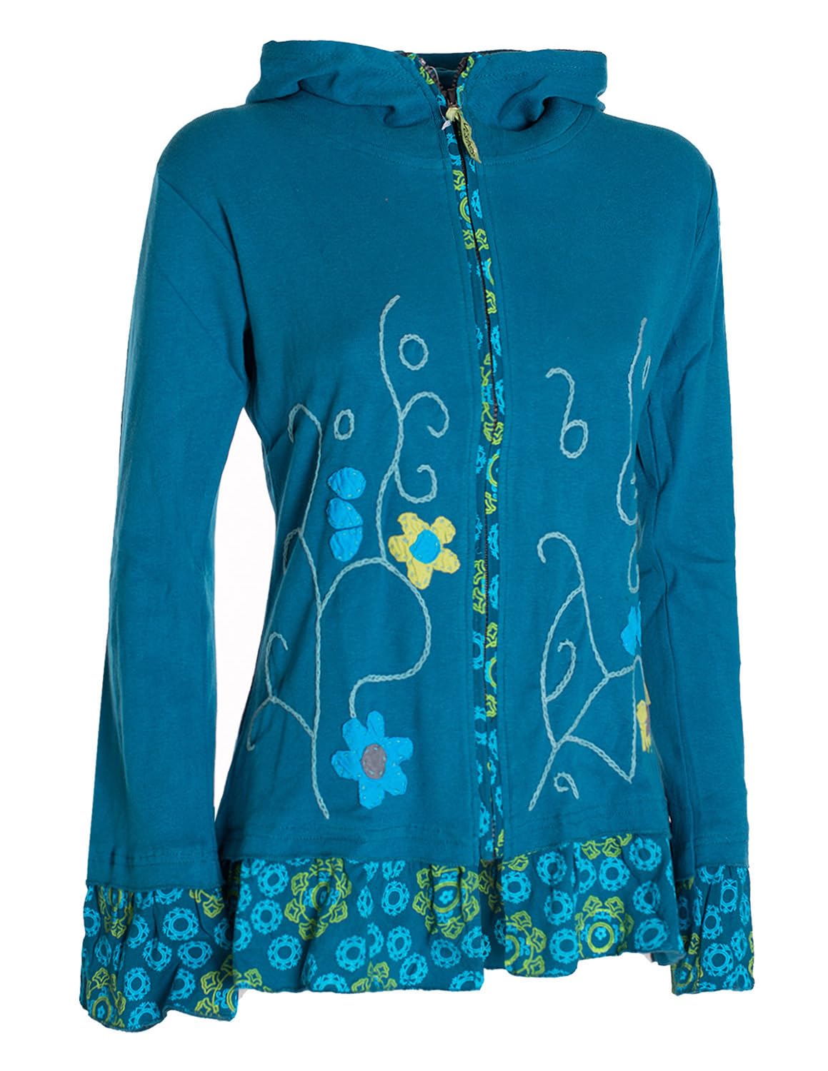 Vishes - Alternative Bekleidung - Damen Sommerjacke Blumen-Strickjacke Elfenjacke Kapuzi Rüschen