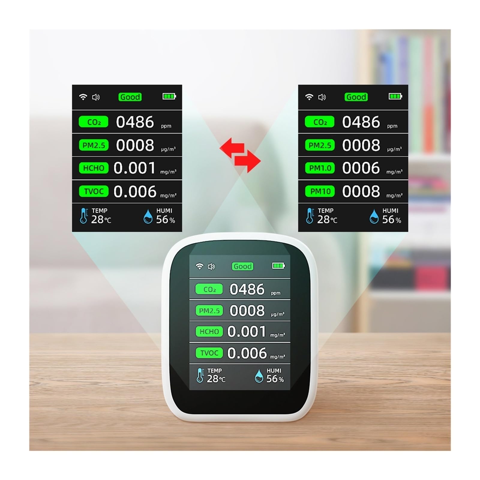 Monitor de calidad del aire, Medidor de calidad del aire 8 en 1, PM1.0, PM2.5, PM10, CO2, TVOC, HCHO, comprobador temperatura y humedad, pantalla LCD, detector dióxido carbono para el hogar