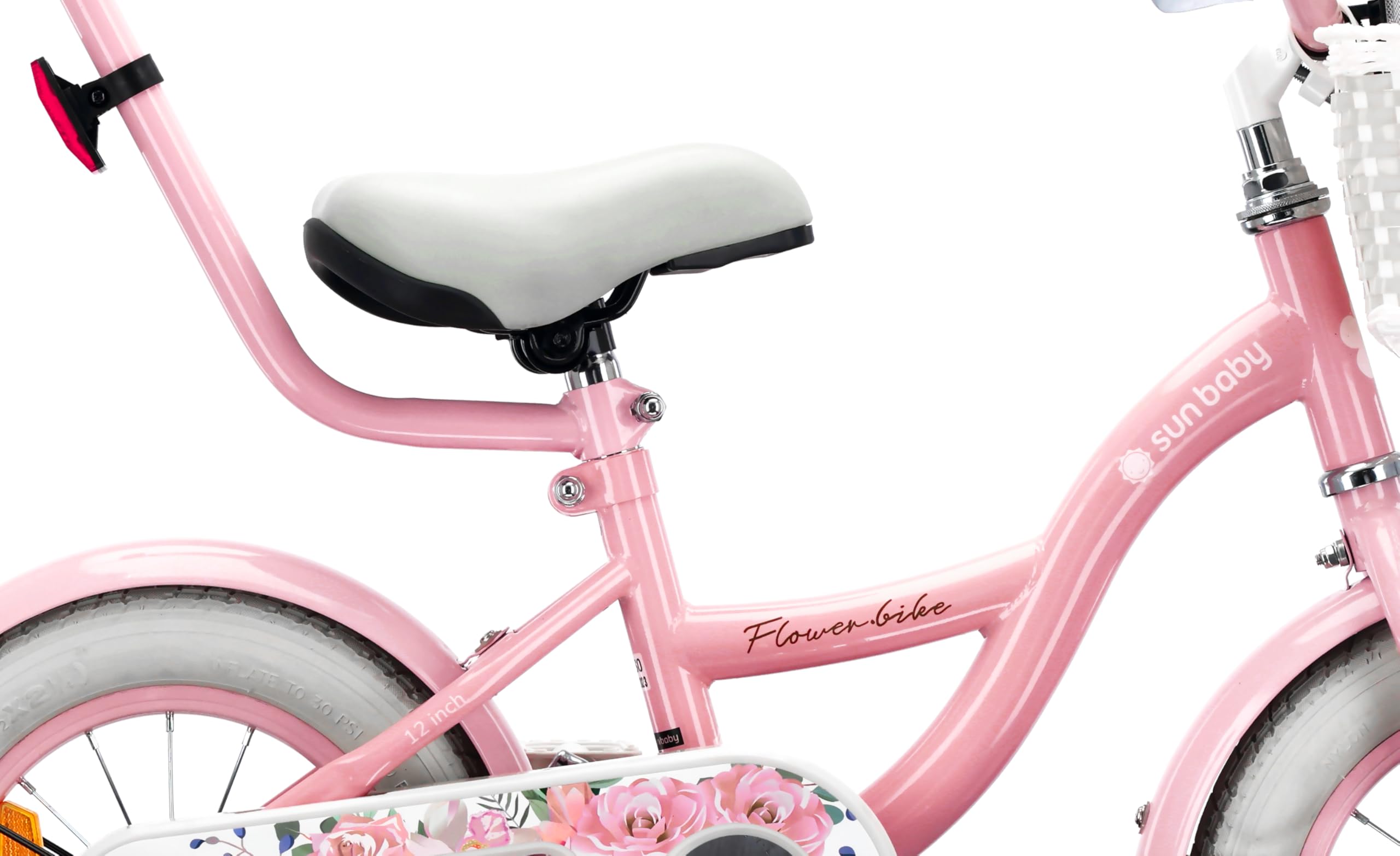 sun baby Flower Bike Vélo Enfant Fille 12/14/16 Pouces, avec Petites Roues, Barre de Poussée, Panier, Sonnette, Frein V-Brake