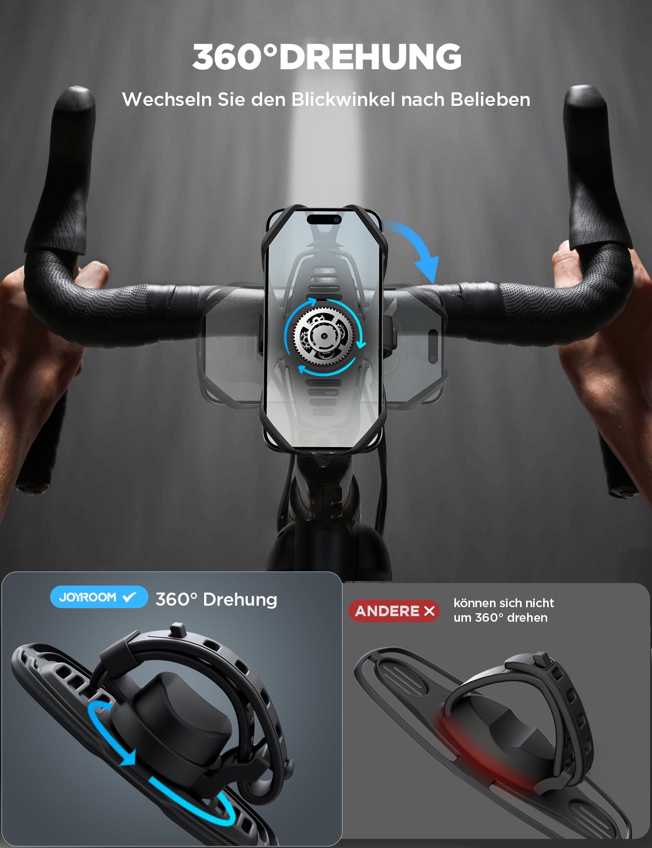 JOYROOM Handyhalterung Fahrrad 2026 Neueste [Silicone Stoßdämpfung] Handyhalterung Motorrad 360° Drehbare Lenker Halter für Rennrad, E Scooter, Kinderwagen, für iPhone 17 16 15 Smartphone 4,0-7,2 Zoll