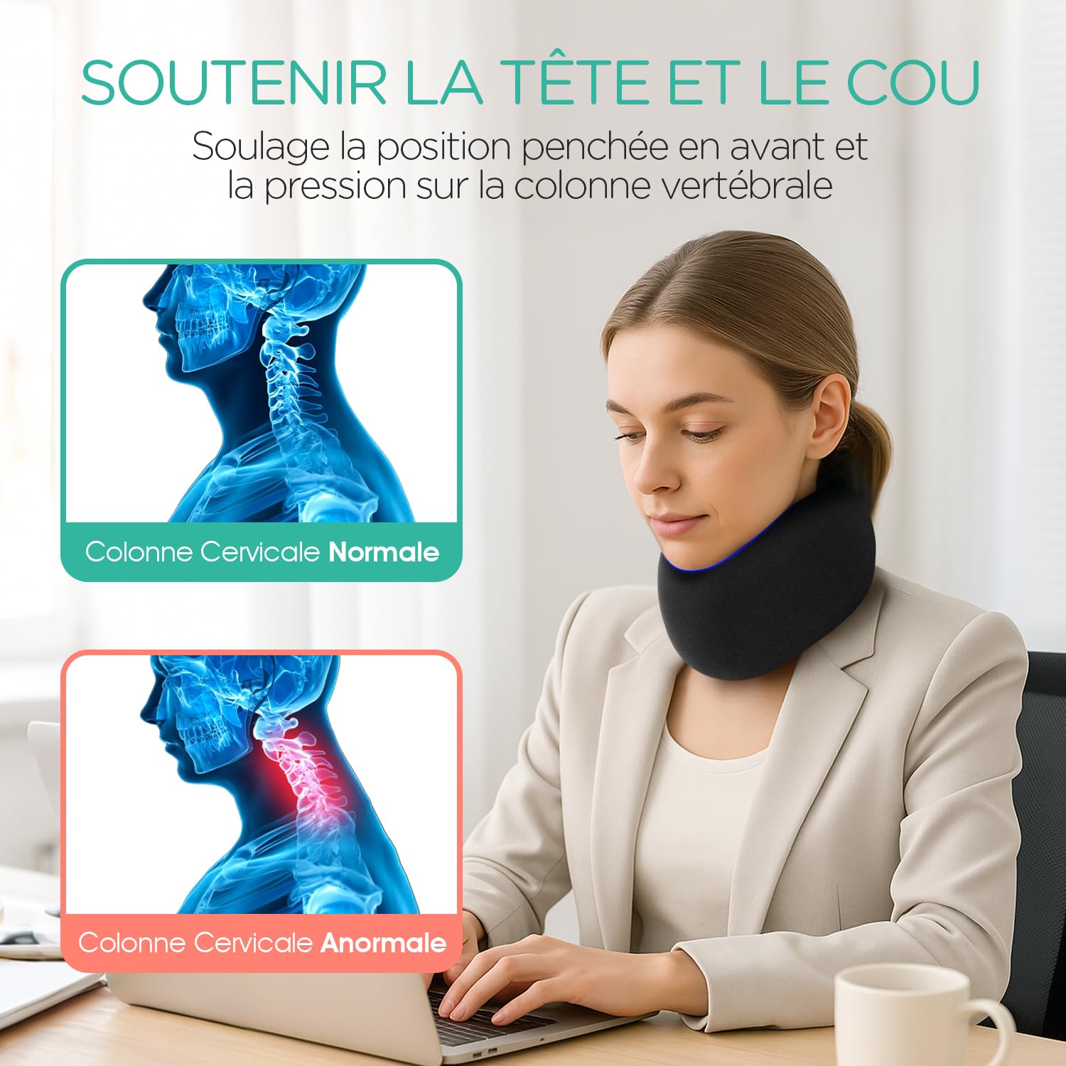 Minerve Collier Cervical, Cervical Réglable Super Doux pour Dormir Support pour le Cou Soulage la Douleur et la Pression Dans la Colonne Vertébrale pour Femme et Homme NB100
