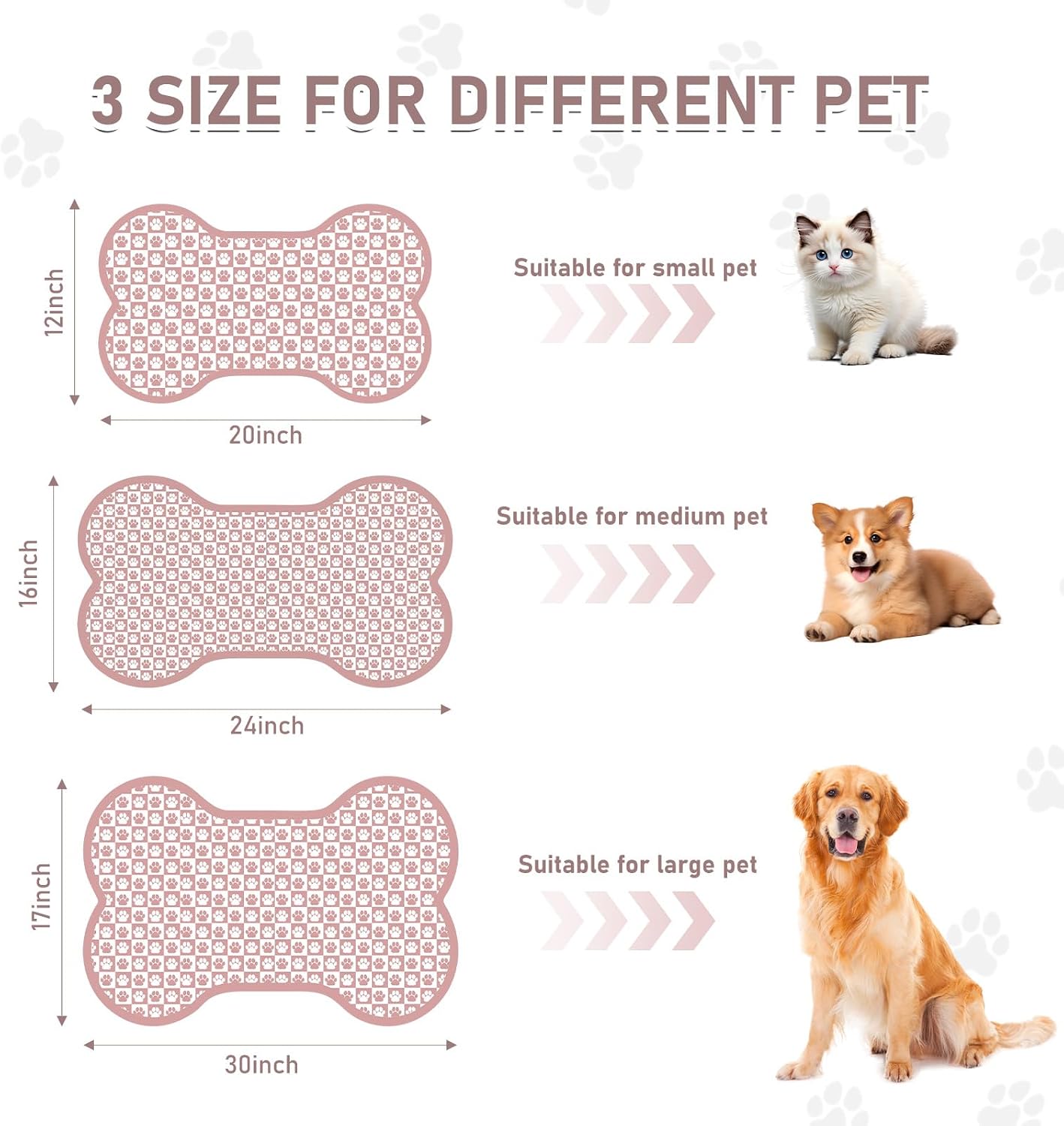 Pet Mats for Food and Water, Pink Bone Dog Food Mat for Floors, Non Slip Indoor Quick Dry Cat Bowl Feeding Mats (16.9” X29.9”) image 5