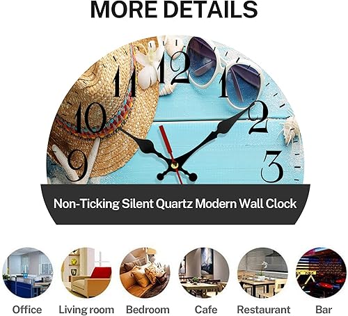 Miniatura 5 de Reloj de pared de madera silencioso sin tictac estrella de mar y océano redondo rústico costero decoración para el hogar cocina sala de estar