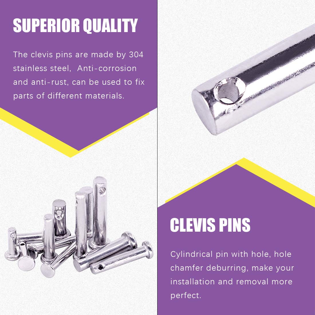 Swpeet 64Pcs 304 Stainless Steel M3 M4 M5 12 Type Clevis Pin Assortment Kit, Flat Head Pin with Hole Location Pin T-Shape Round Pin with Plastic Box thumbnail