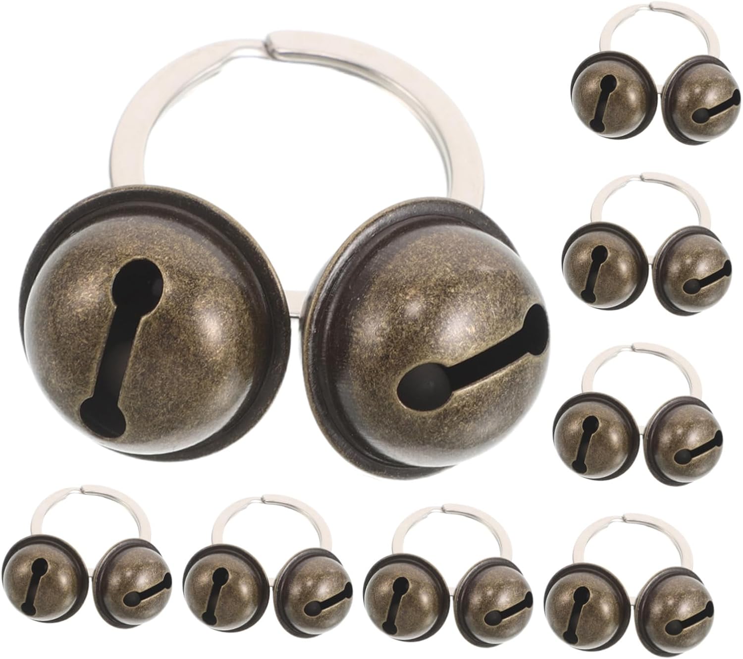 KALLORY 8pcs Double-Bells Pet Collar Charms for Dogs and Cats, Lightweight Iron Pendant with Sound, Waterproof and Stylish Design for Outdoor Adventures and Tracking
