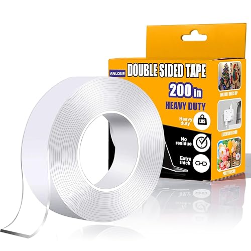 Miniatura 7 de Cinta adhesiva de doble cara resistente, paquete de 2 unidades, 1.2 pulgadas x 400 pulgadas, cinta adhesiva nano extra grande de doble cara para