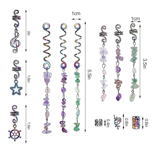 Miniatura 2 de 40 piezas de joyería para el cabello para trenzas, accesorios de trenza de cabello de piedra de cristal de color natural, dijes de metal para el