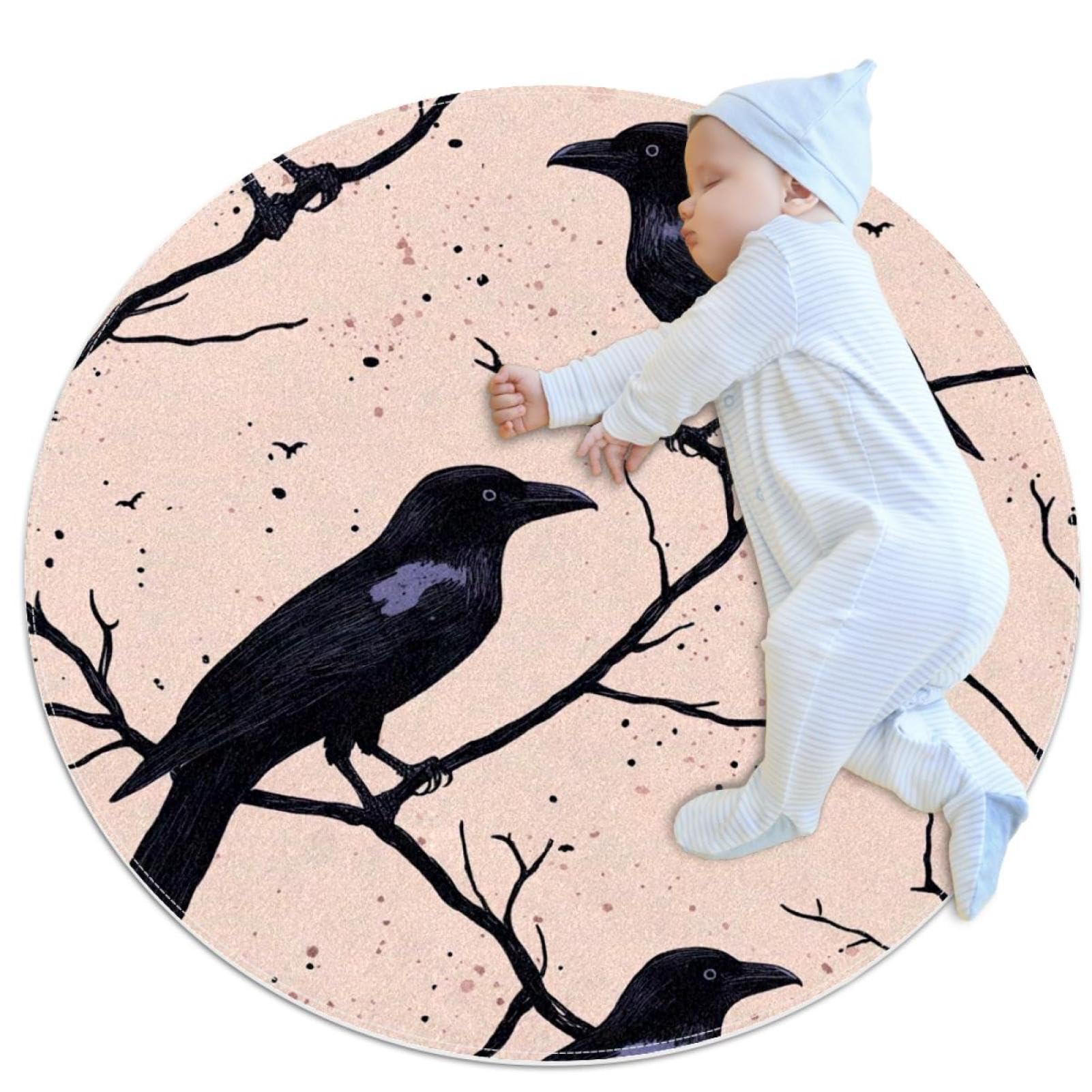 Tapis de salle de bain rond anti-glisse motif oiseaux nature