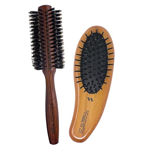 Spornette Deville - Paquete de cerdas de jabalĂ redondas de 2 pulgadas con cojĂn ovalado con mango de madera Spornette Deville - Paquete de cerdas de jabalĂ redondas de 2 pulgadas con cojĂn ovalado con mango de madera