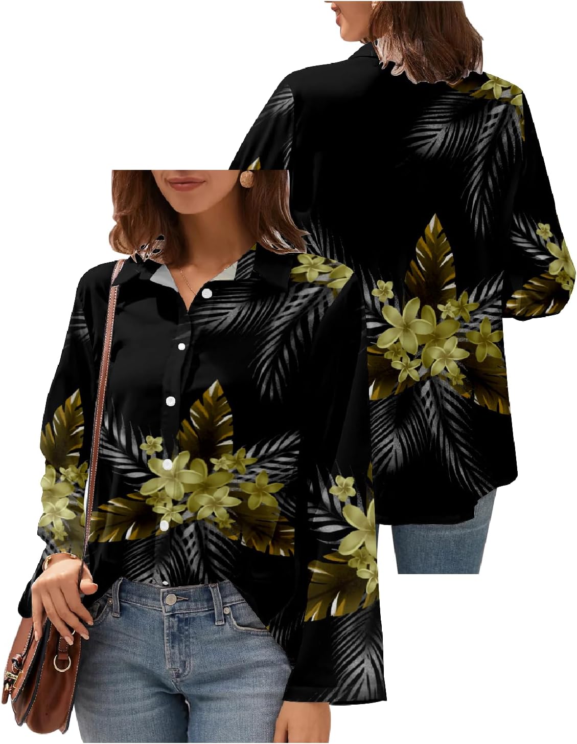 Beach Vacation Blouses for Women Printed Vintage Botton Down V Neck Comfort Casual Trendy Oversized Boho Tops - Image 5