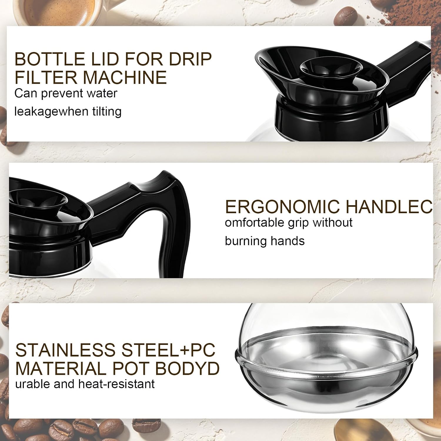 2 Pcs 64oz Large Capacity Plastic Coffee Decanter Pot Stainless Steel with Polycarbonate Body Leak-proof Lid Comfortable Handle for Home Office Coffee Shop Festival Gift image 3