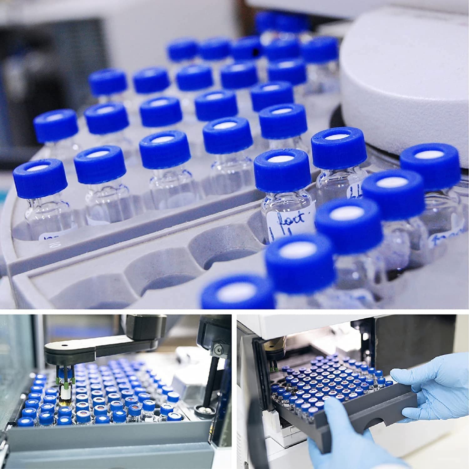 2 Ml Autosampler-FläSchchen, 100 StüCk - HPLC-FläSchchen 9-425 Klare FläSchchen mit Blauen Schraubkappen, Rot-WeißEn Septen