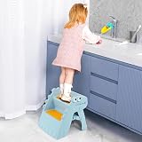 Growaystory Marchepied Pliable pour Enfant, 2 marches, Antidérapant, Anti-basculement, Marche Enfant pour Salle de Bain et Cuisine (Bleu) - 9