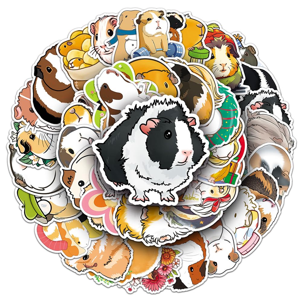 Lovely Guinea Pig Vinyl Stickers, 50 PCS Waterproof Cartoon Animal Decals for Laptops, Scrapbooking, Journals, Notebooks, Water Bottles, Suitcases, Phones & DIY Decor — image 1