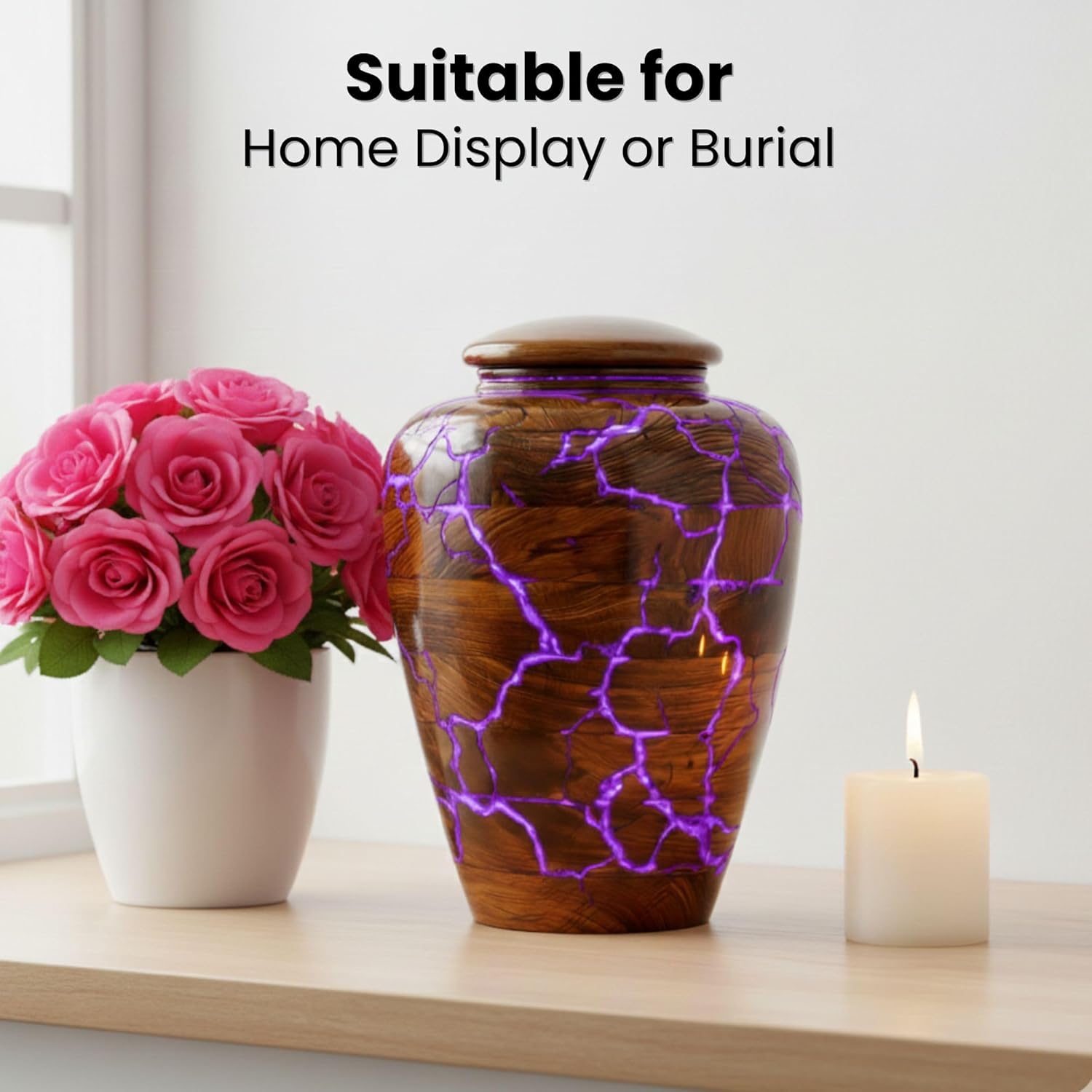 Rosewood Cremation Urns for Human Ashes Adult Male Female - Wooden Urn for Pets Ashes, Decorative Box for Ash (Purple, Large - 200 lbs)