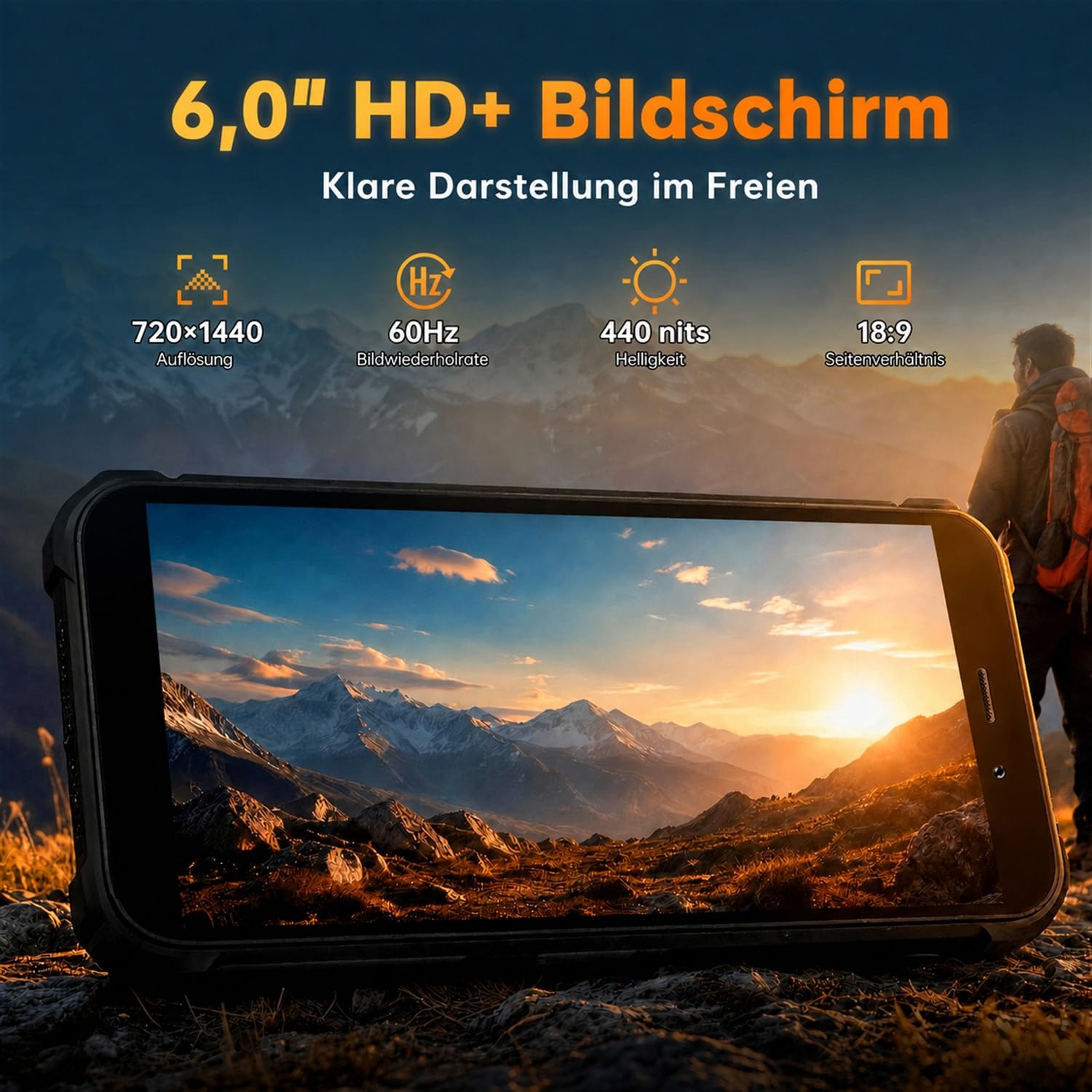 WP32 Outdoor Smartphone ohne Vertrag, Android 15 Outdoor Handy, 16GB RAM + 128GB Speicher, 6300mAh Akku, 6,0 Zoll, 20MP + 5MP Kamera, Dual-SIM, IP68, NFC, OTG, GPS, Grün