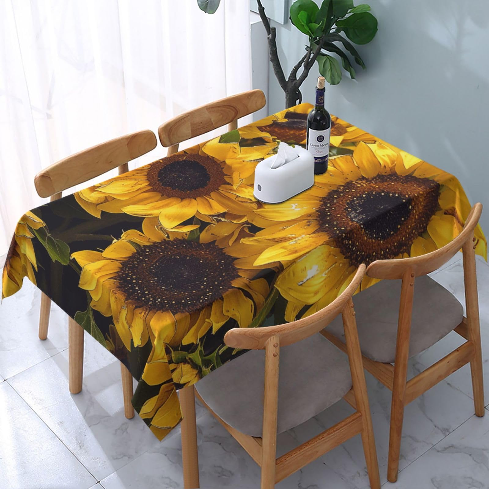 WPKJU Sunflower Printed Tablecloth Water Resistant Table Cover Washable Rectangle Table Cloth for Tables 54x72 in