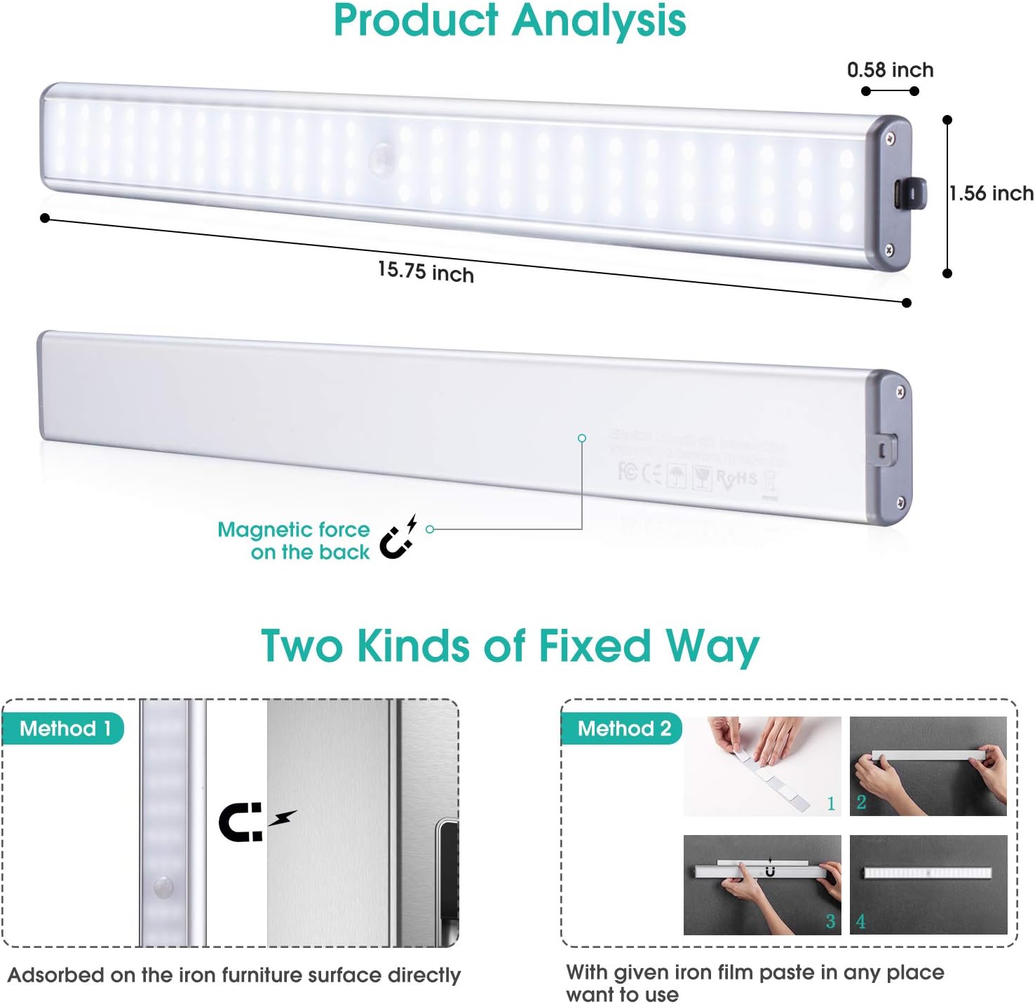 YIGER 78 LED Closet Lights (2 Pack), Under Cabinet Lighting, Rechargeable LED Night Light, Motion Activated. Ideal for Closet, Cabinet, Kitchen,Wardrobe,Cupboard,Hallway,Pantry,etc