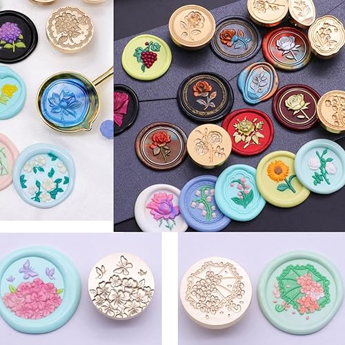 Miniatura 3 de ONWINPOR - Sello de cera 3D de flores, sello de cera de mariposa, cabeza de sello en relieve, sin mango, gran herramienta de cera de sellado para