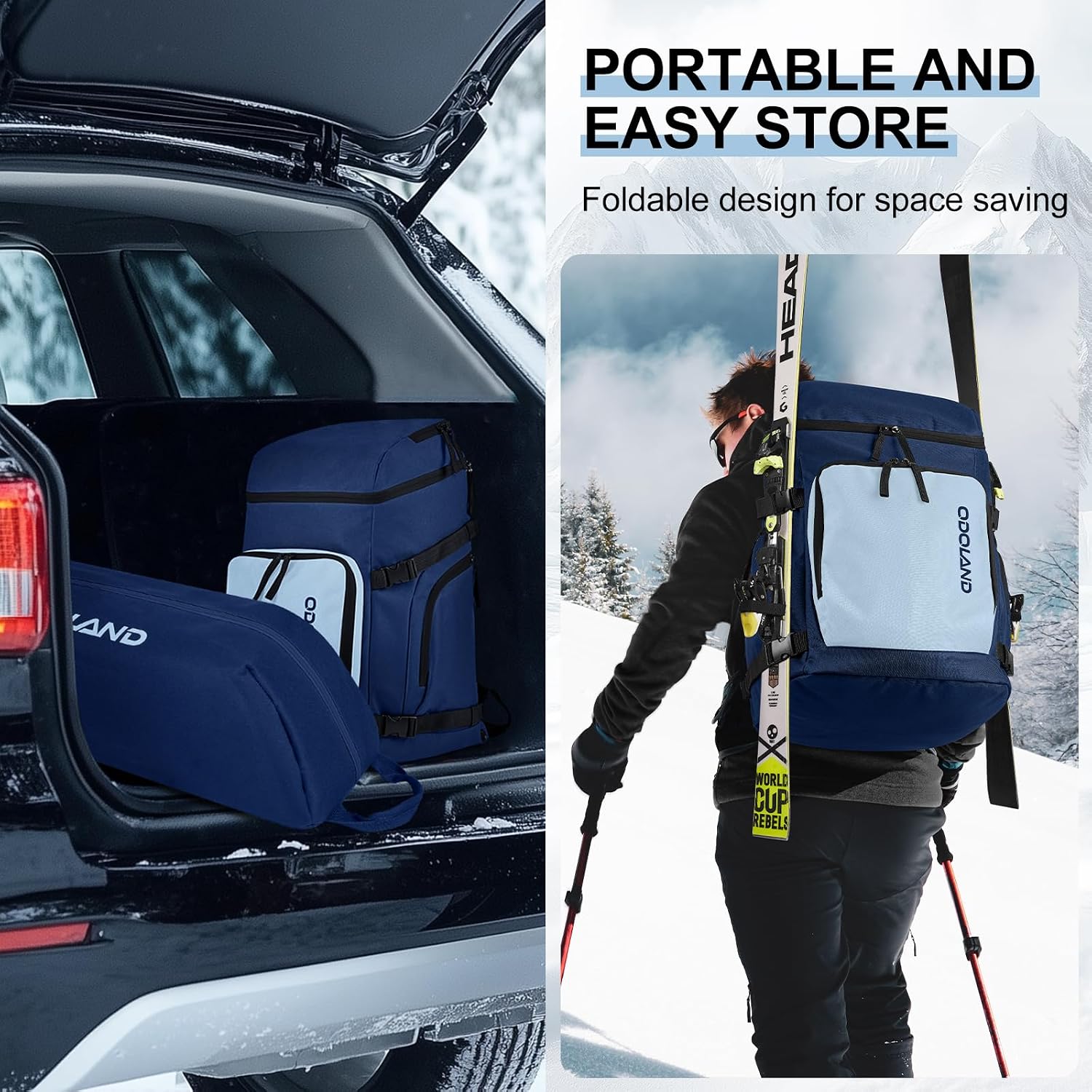 Odoland Ski Bag and Boot Bag Combo, Padded Ski Bags for Air Travel, Snow Ski bags Fit Ski Up to 200cm, Waterproof Double Bag for Storage, Transport Ski Gear