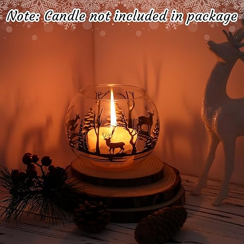 Miniatura 2 de Portavelas de Navidad, candelabro de cristal votivo de reno, 3.5 pulgadas de alto, 4.5 pulgadas de ancho, diseño de ciervos en bosque de invierno,