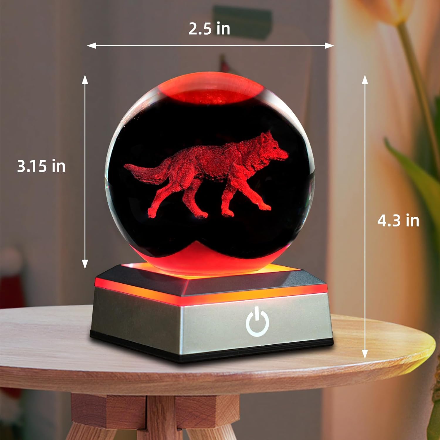 3D Wolf Crystal Ball Night Light 3.15 inch Glass Ball Table Lamp with Color Changing Touch Base Decor Ideal Wolf Statue Decor Gifts for Friends Kids Christmas Birthday - Image 3