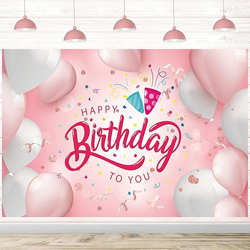 Cartel de fondo de fiesta de feliz cumpleaños, decoración de fiesta de cumpleaños, cartel rosa y blanco, suministros de decoración de fondo de