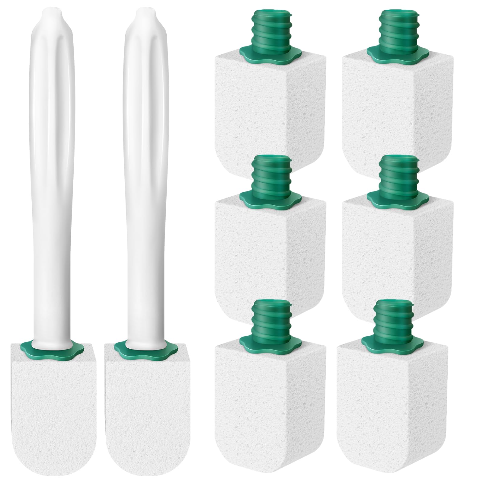 6pcs Pumice Stone for Toilet Bowl Cleaning with 2pcs Long Handle Toilet Brush,Cleaning Block Pumice Stone for Cleaning Toilet, Bathtubs, Kitchen Sink, Grill,Tile (White)