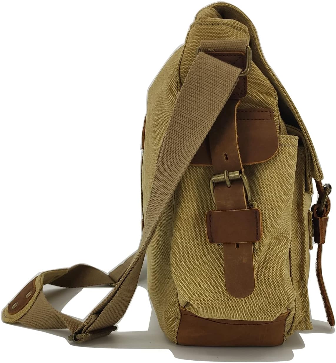 Sechunk Vintage Military Leather Canvas Laptop Bag Messenger Bags Medium