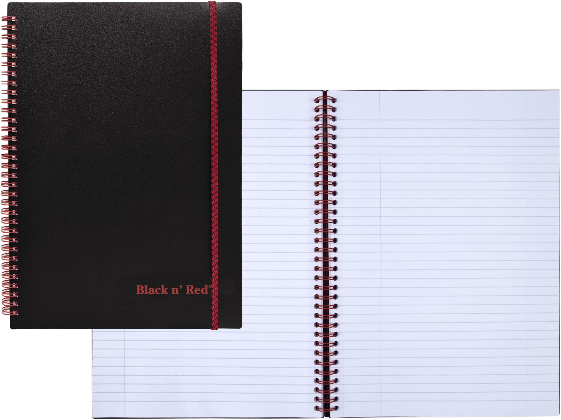 Black n' Red Notebook, Business Journal, 11-3/4" x 8-1/4", 70 Sheets, Ruled, Optik Paper, Scribzee App, Flexible Poly Cover, Wirebound, Black (E67008)
