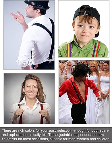 Miniatura 6 de SATINIOR Juego de tirantes y corbatín con clip de los años 80 para hombres y mujeres