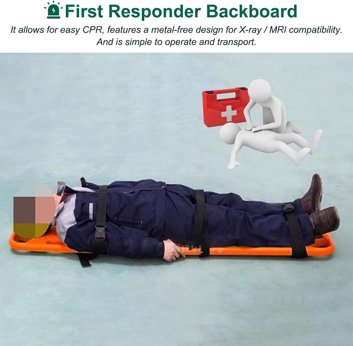 Lightweight Portable Backboard Stretcher, Water-Floating Spine Board for First Responders & Patient Transfer, Rescue Gurney (72.5x17.7x2.2in) - Ideal Ambulance Equipment