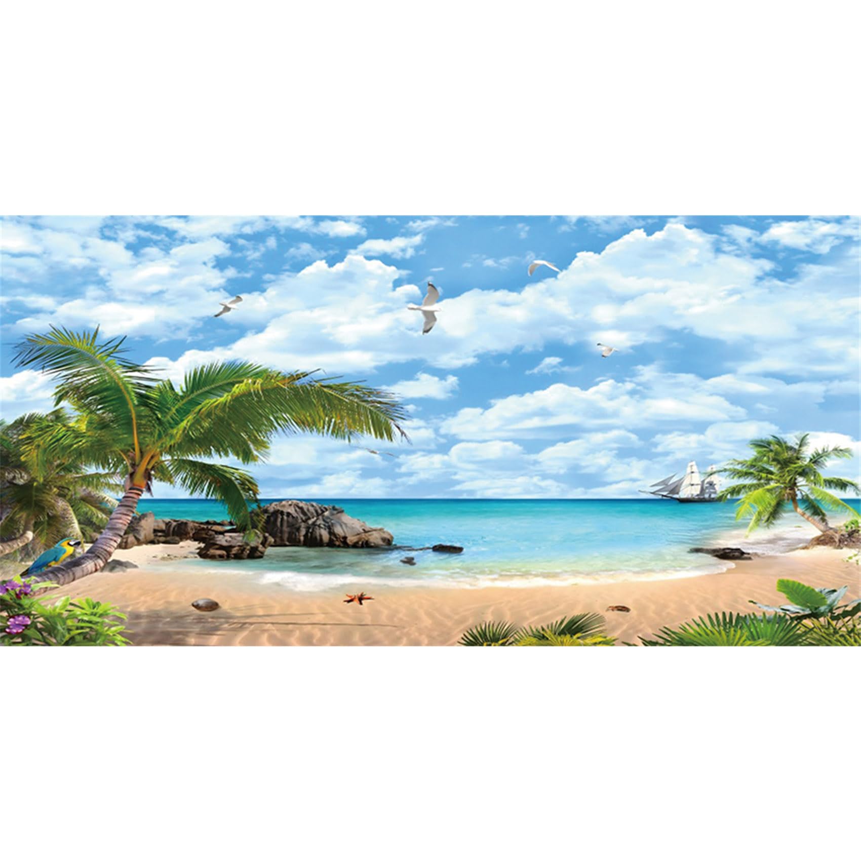 MIRRORANG 120x61cm Tropical Aquarium Background Sky Beach Palm Trees Sea Fish Tank Poster Backdrop