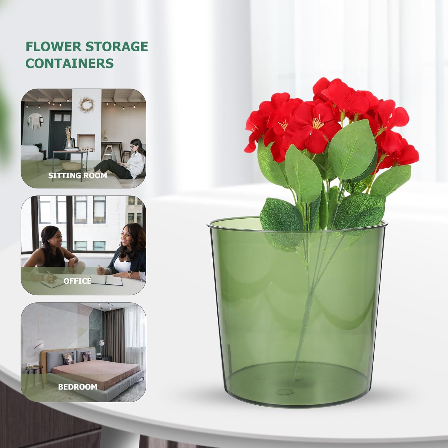 PRETYZOOM 6.53 Inch Transparent Plastic Flower Bucket Anti-Fall Vase for Fresh Flowers Multi-Functional Flower Holder and Storage Container for Home Office Kitchen Decor