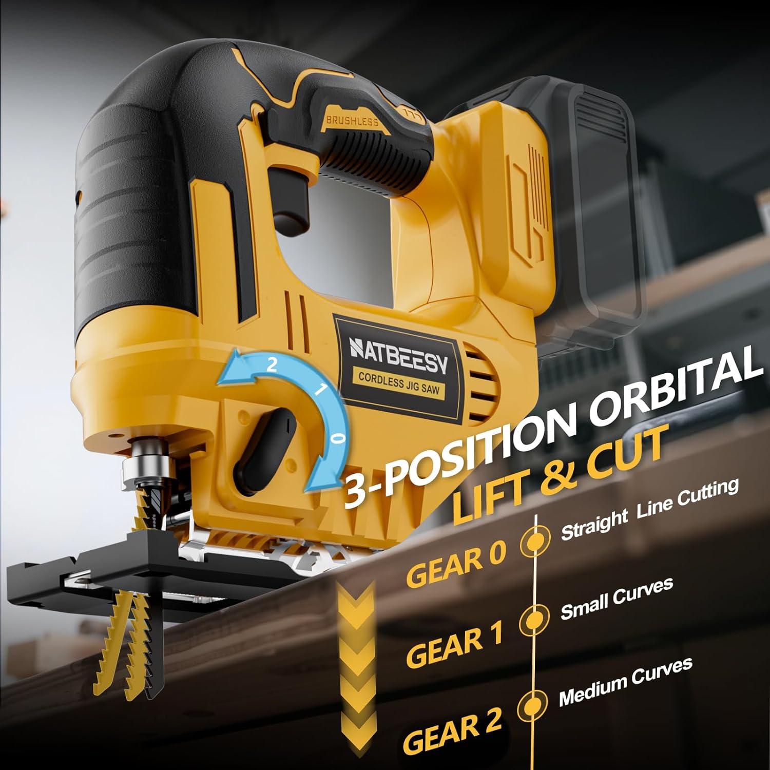 Jig Saw Compatible With Dewalt 20v Max Battery, NATBEESY Brushless Cordless jig saw tool, LED Work Light, 45° Beveled Cuts, Variable Speed 2900RPM, 3 Orbital Action, 6 Blades for Cutting (NOT Battery)