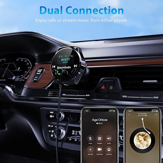 Bluetooth Aux Adapter for Car, Aux Bluetooth Receiver with USB Car Charger, Support Music/Hands-Free Calling/Home Stereo, Enhanced Mic/LED Display