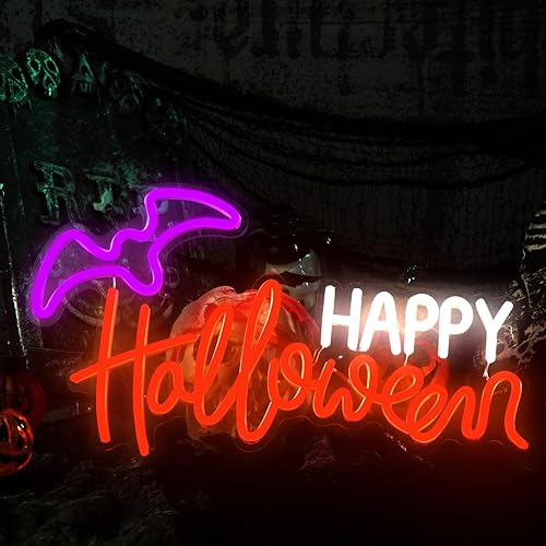 Treela Letrero de neón de Halloween, letrero de neón de fantasma, decoración de mesa de fantasma, luz de neón de Halloween alimentada por USB, para