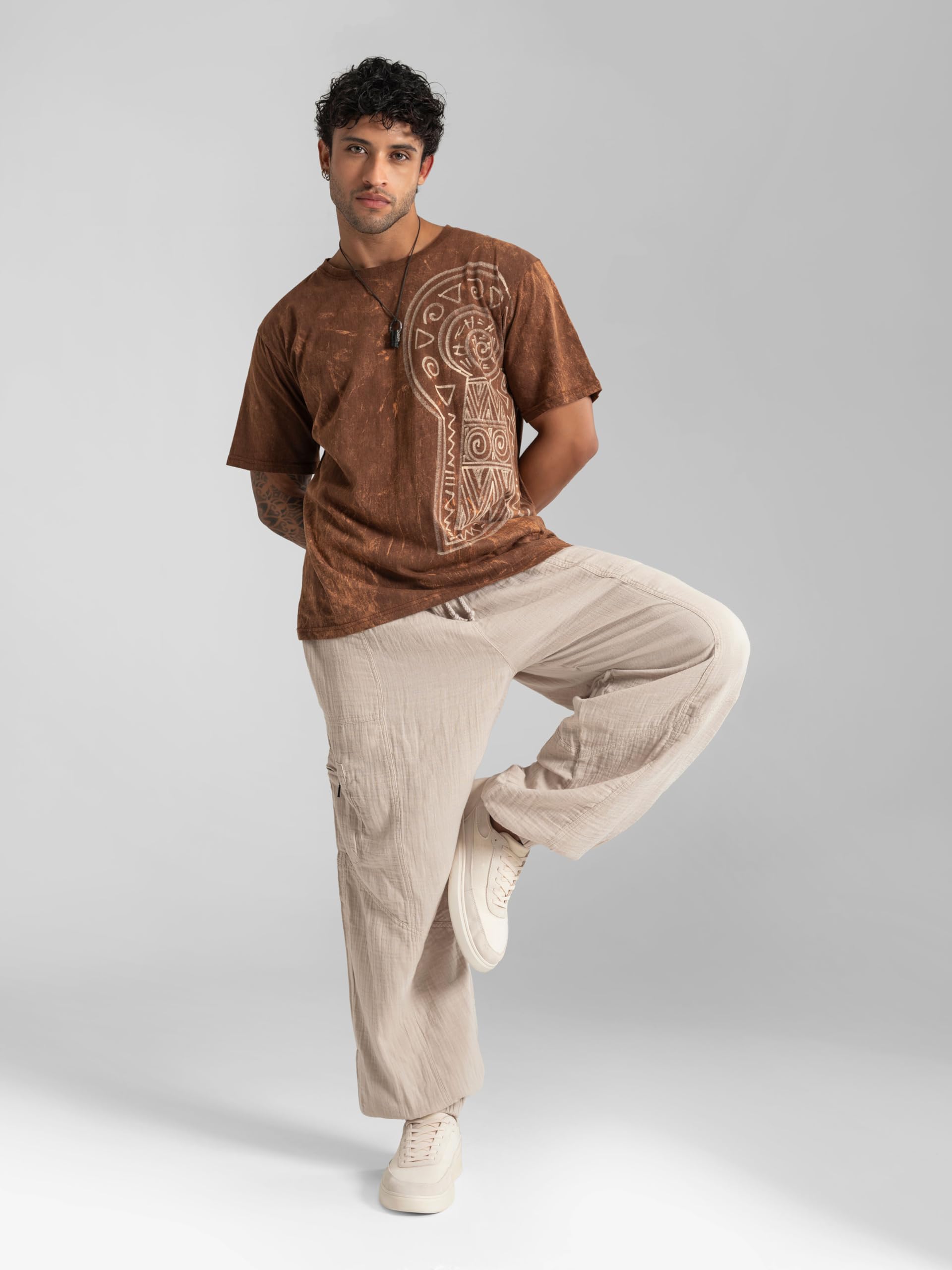 The Veshti Company Men’s Cotton Pants – Lightweight Boho Harem Drawstring Trousers – Soft Travel Yoga Pants – Offwhite - M 2