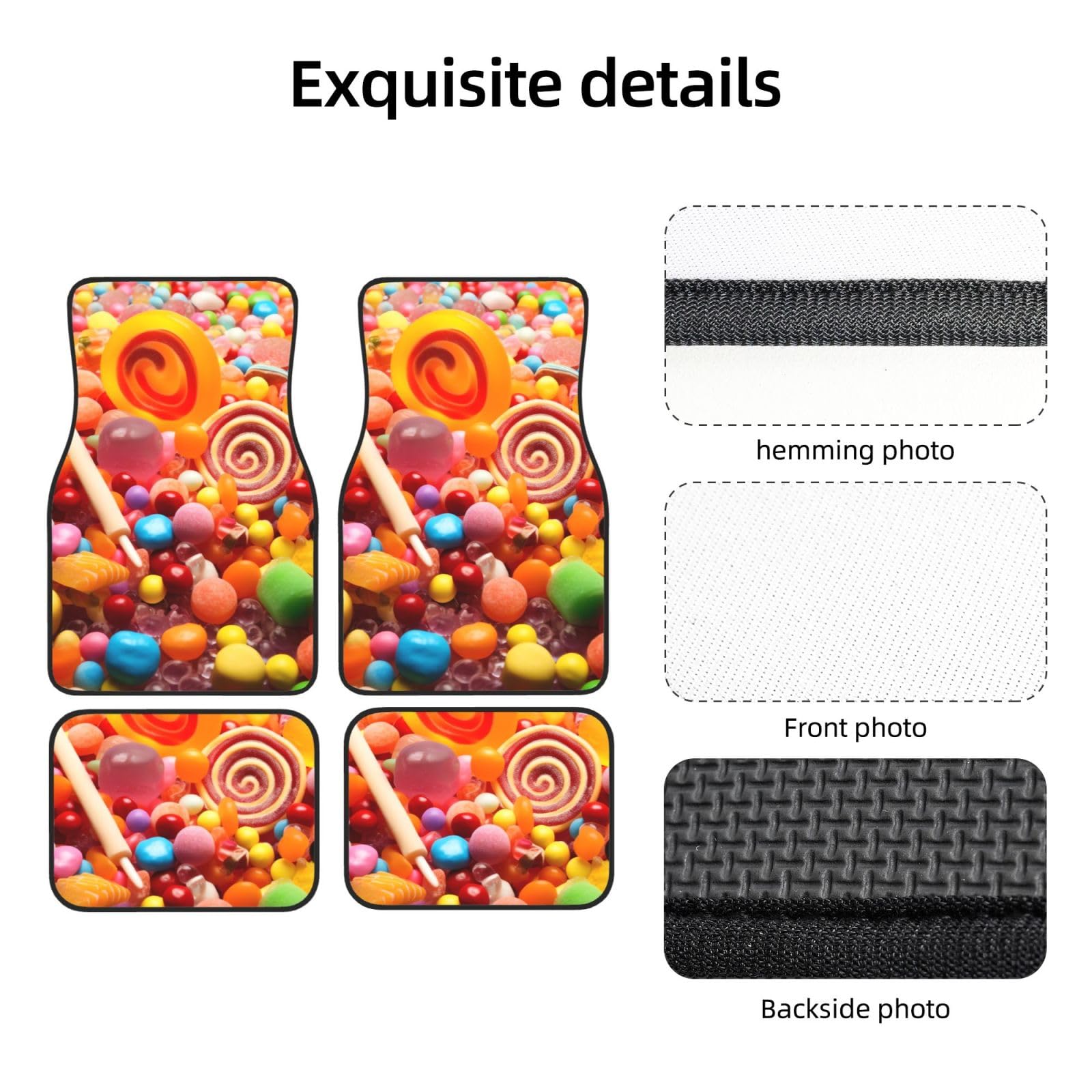 Juego de 4 alfombrillas universales de goma para coche, diseño de caramelos dulces, antideslizantes, decoración de talón, para la mayoría de vehículos