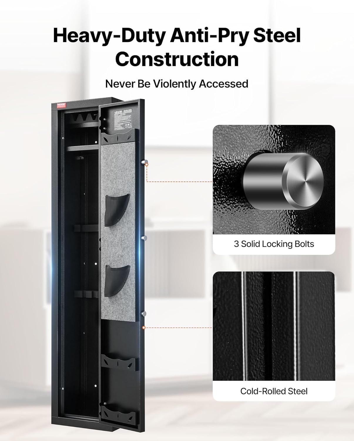 VEVOR Gun Safe, Heavy Duty Cold-Rolled Steel Rifle Cabinet with Fingerprint & Key, Large Long Gun Cabinet with Magazine and LED, Adjustable Racks for Rifles, Pistols, Shotgun(Assembly Required)