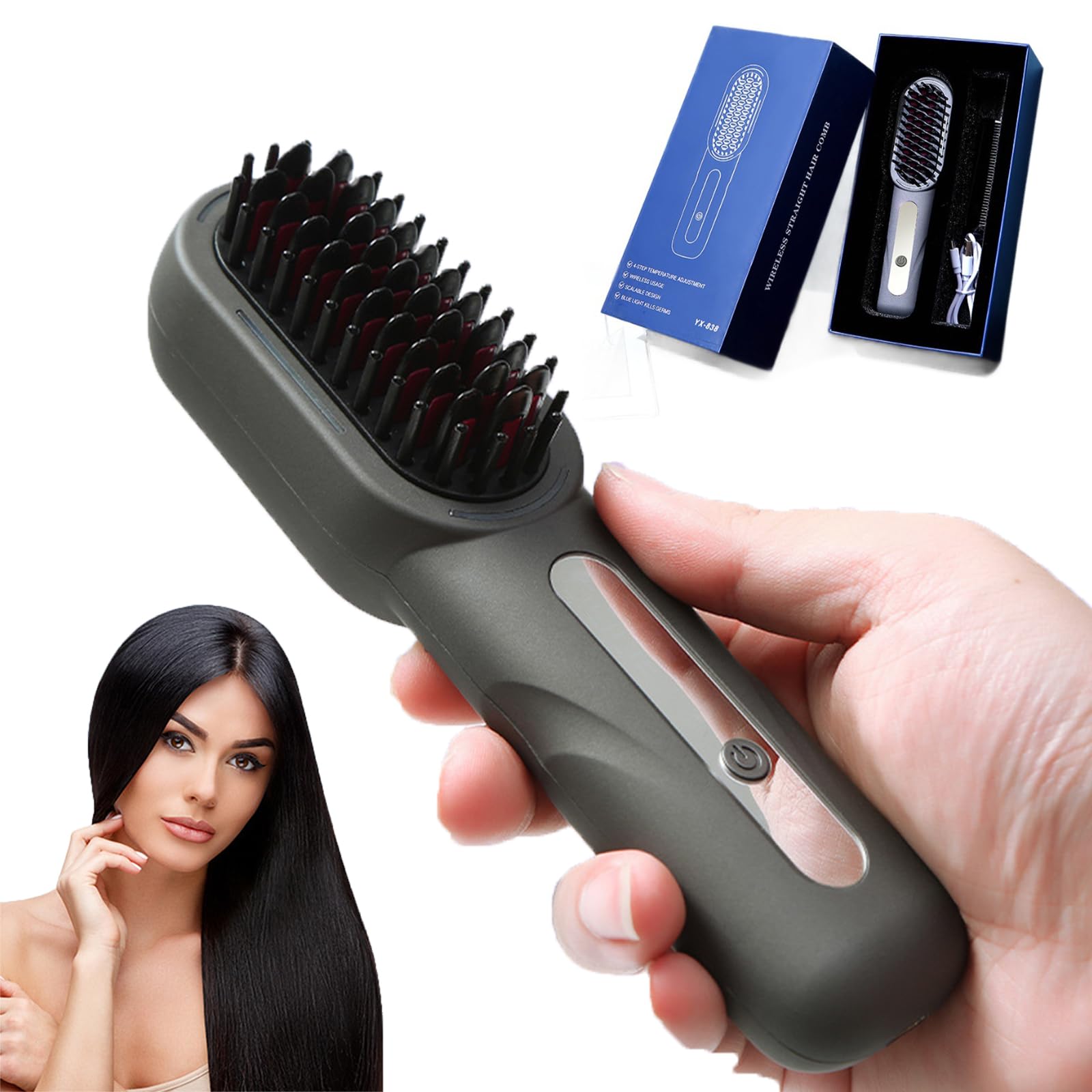 Hair Straightener Fast Heating, Up to 200°, 4 Heat Settings, Auto Shut Off, Portable Straightener Brush for Home Salon, Short Hair, Women and Men, Black