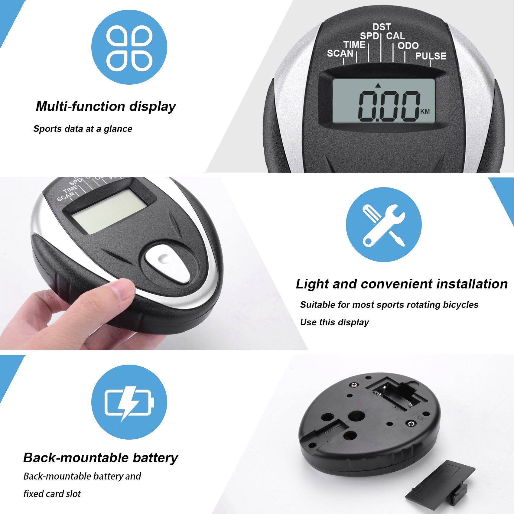 Oceanlend Monitor Per Cyclette Con Tachimetro - Computer Da Bici Per Palestra, Misura Velocità, Calorie E Distanza - Foto 12