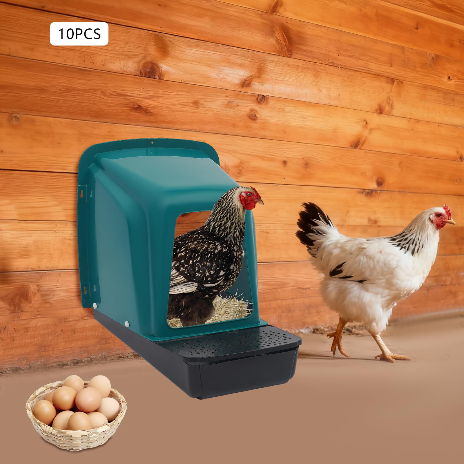 Nido de pollo, de plástico, 10 unidades, con bandeja de huevos, para gallinero, suelo inclinado, nido de aves – accesorios de gallinero, fácil limpieza