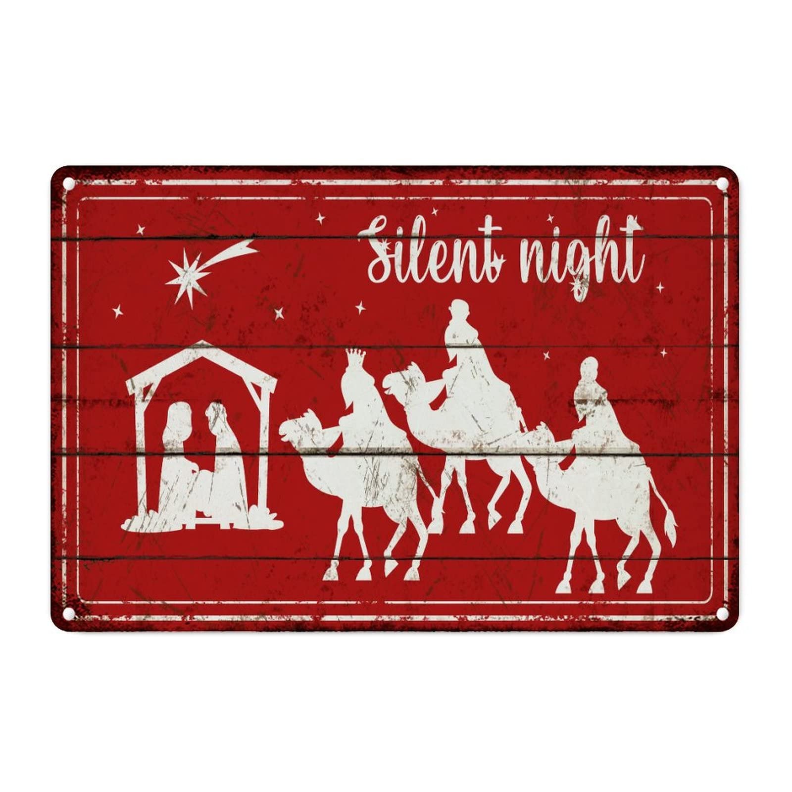 Décoration d'intérieur en métal vintage de Noël, panneau mural religieux d'art rétro rouge